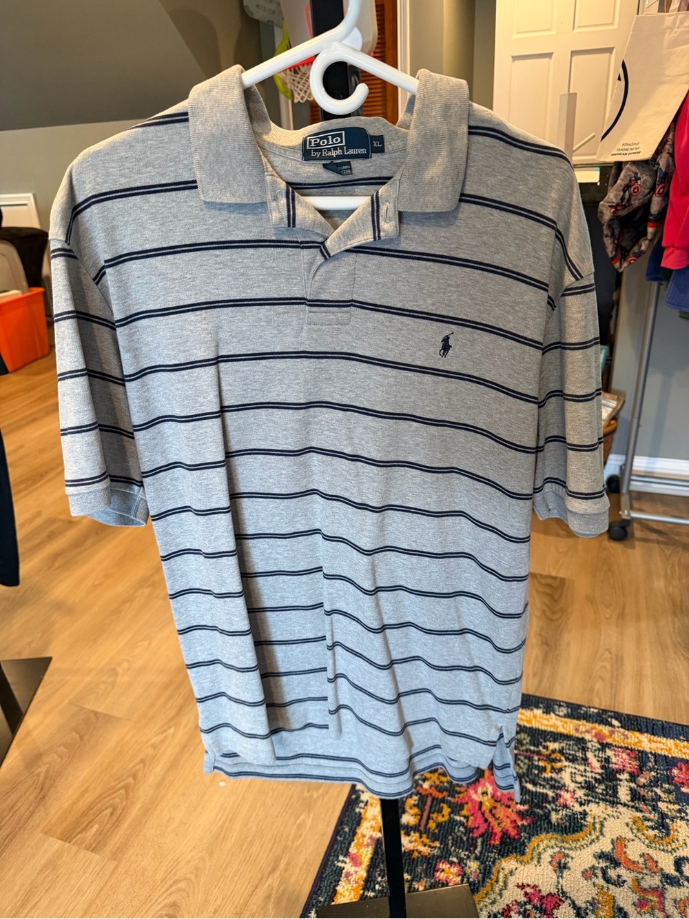 Polo by Ralph Lauren Light Gray and Navy Striped Polo